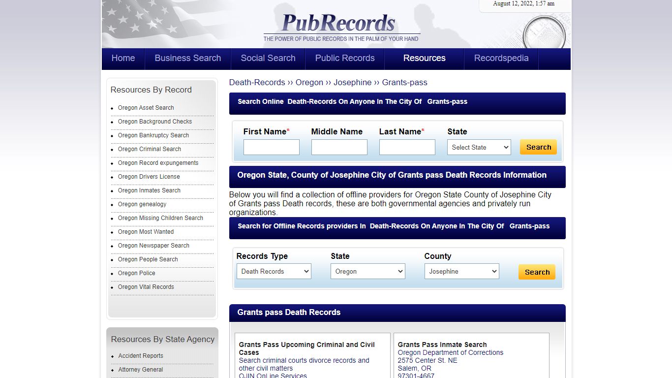 Grants pass, Josephine County, Oregon Death Records