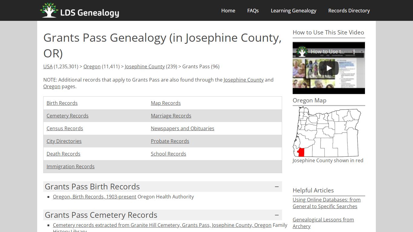 Grants Pass Genealogy (in Josephine County, Oregon)